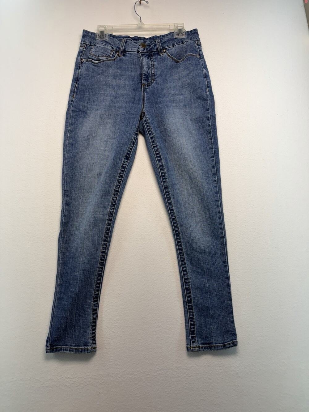 Seven7 Women's Size 12 Blue Skinny Leg Medium Wash Stretch Denim Jeans Fitted